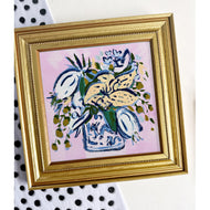 Floral Composition with Dragon Vase, Original Painting on Canvas Panel