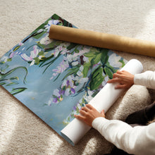 Load image into Gallery viewer, Close-up detail of Antiquity floral artwork showing expressive brushwork, layered color, and botanical forms