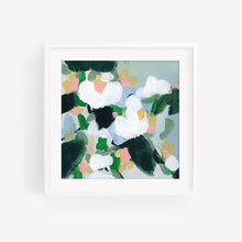 Load image into Gallery viewer, June floral art print by Hilly Holmes featuring white flowers, fresh green foliage, and soft pastel accents