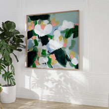 Load image into Gallery viewer, June floral art print by Hilly Holmes featuring white flowers, fresh green foliage, and soft pastel accents