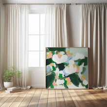 Load image into Gallery viewer, June floral art print by Hilly Holmes featuring white flowers, fresh green foliage, and soft pastel accents