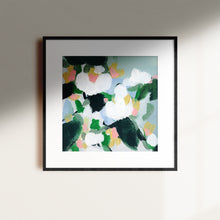 Load image into Gallery viewer, June floral art print by Hilly Holmes featuring white flowers, fresh green foliage, and soft pastel accents