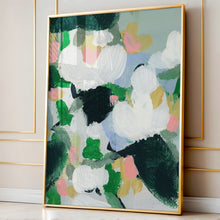 Load image into Gallery viewer, June floral art print by Hilly Holmes featuring white flowers, fresh green foliage, and soft pastel accents