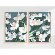 Midnight Garden, Hague Blue, Abstract Floral, Set of 2 Prints