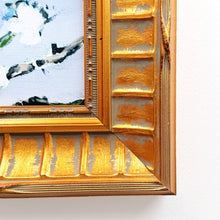 Load image into Gallery viewer, Close-up of the Nineveh Floral Square wall art featuring an ornate gold frame and textured floral canvas painting.
