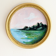 Pink Coastal Sunset, Original Painting on Rough Board