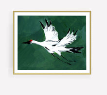 Load image into Gallery viewer, Single Crane in Flight (Deep Green), Fine Art Print