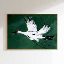 Load image into Gallery viewer, Single Crane in Flight (Deep Green), Fine Art Print
