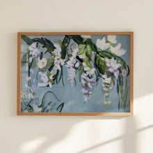 Load image into Gallery viewer, The Hanging Garden floral wall art styled in a traditional interior with natural wood frame