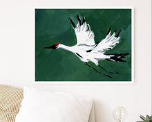 Load image into Gallery viewer, Single Crane in Flight (Deep Green), Fine Art Print